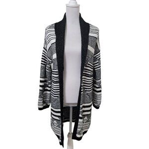 Merona Size M Black White Aztec Pattern Open Long Cardigan, Gently Used Cond.
